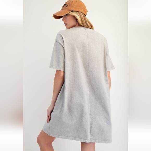 New Easel Western Boho Boots Floral Mineral Washed T-Shirt Dress Stone Ash - Picture 5 of 6